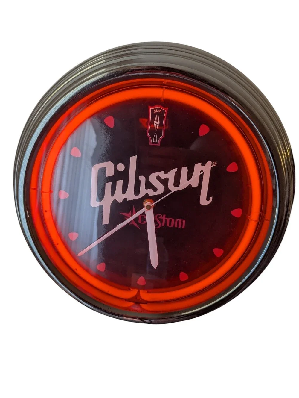 Gibson Red and Black Neon Round Wall Clock
